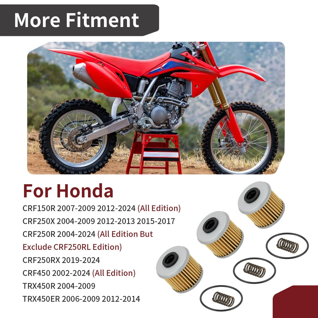 3X Oil Filter & O-Ring Spring for Honda CRF450RWE CRF450RX CRF450X (2002–2024)