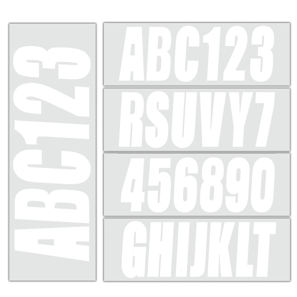 Set of 4 White Boat Registration Decals A-Z 0-9
