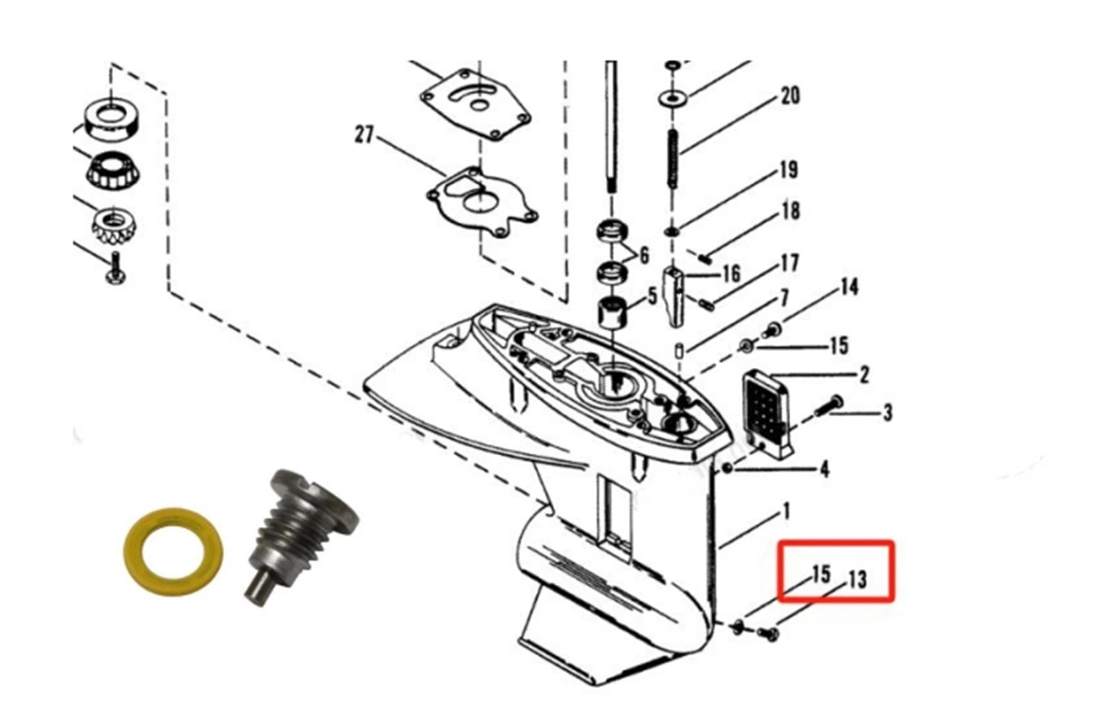 Marine Gearcase Drain Plug Screw Kit for Mercruiser Alpha One Gen II (1983–1996) 8M0058389