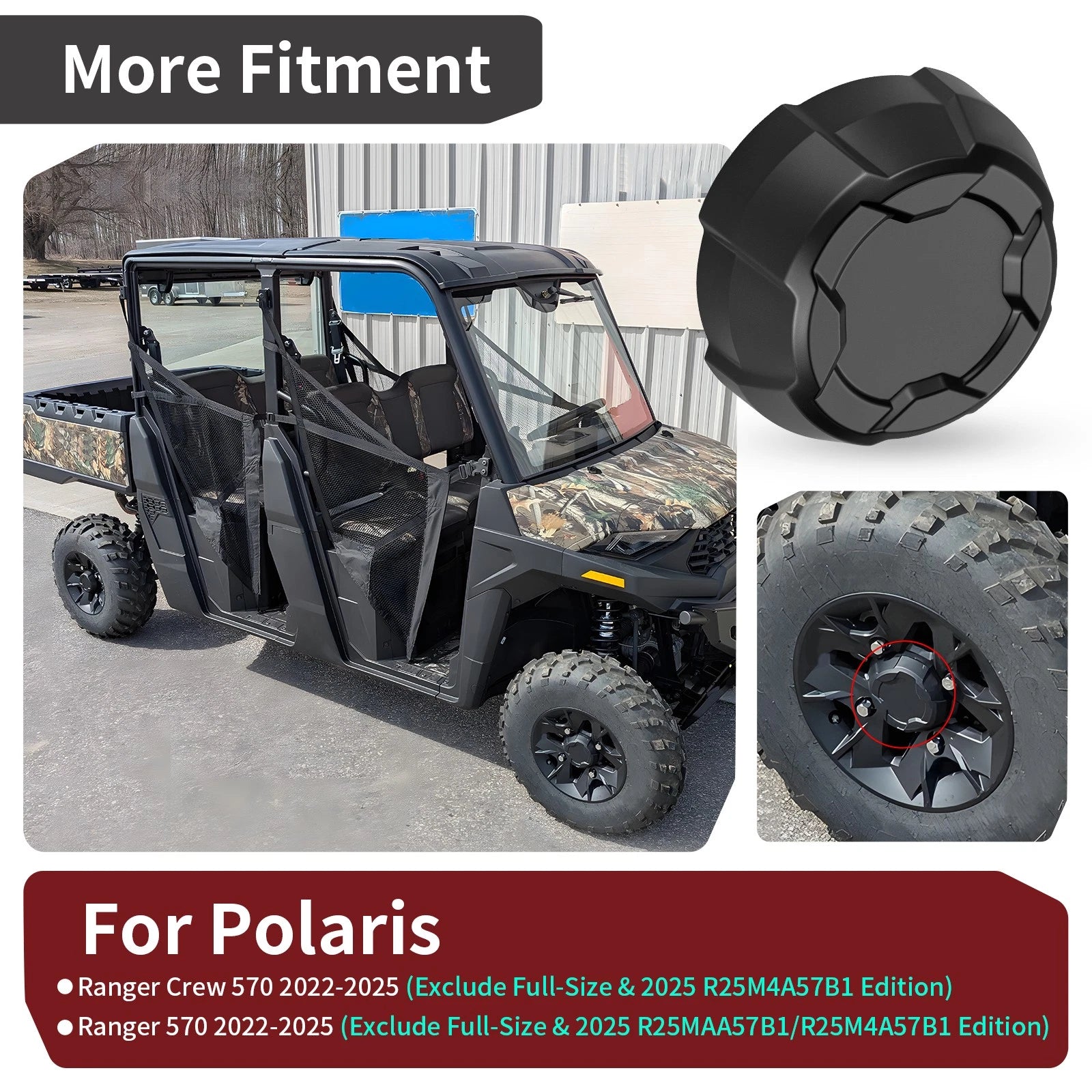 Rear Matte Black Rim Cap for Polaris Ranger SP 570 (2022–2025) 1524066-458