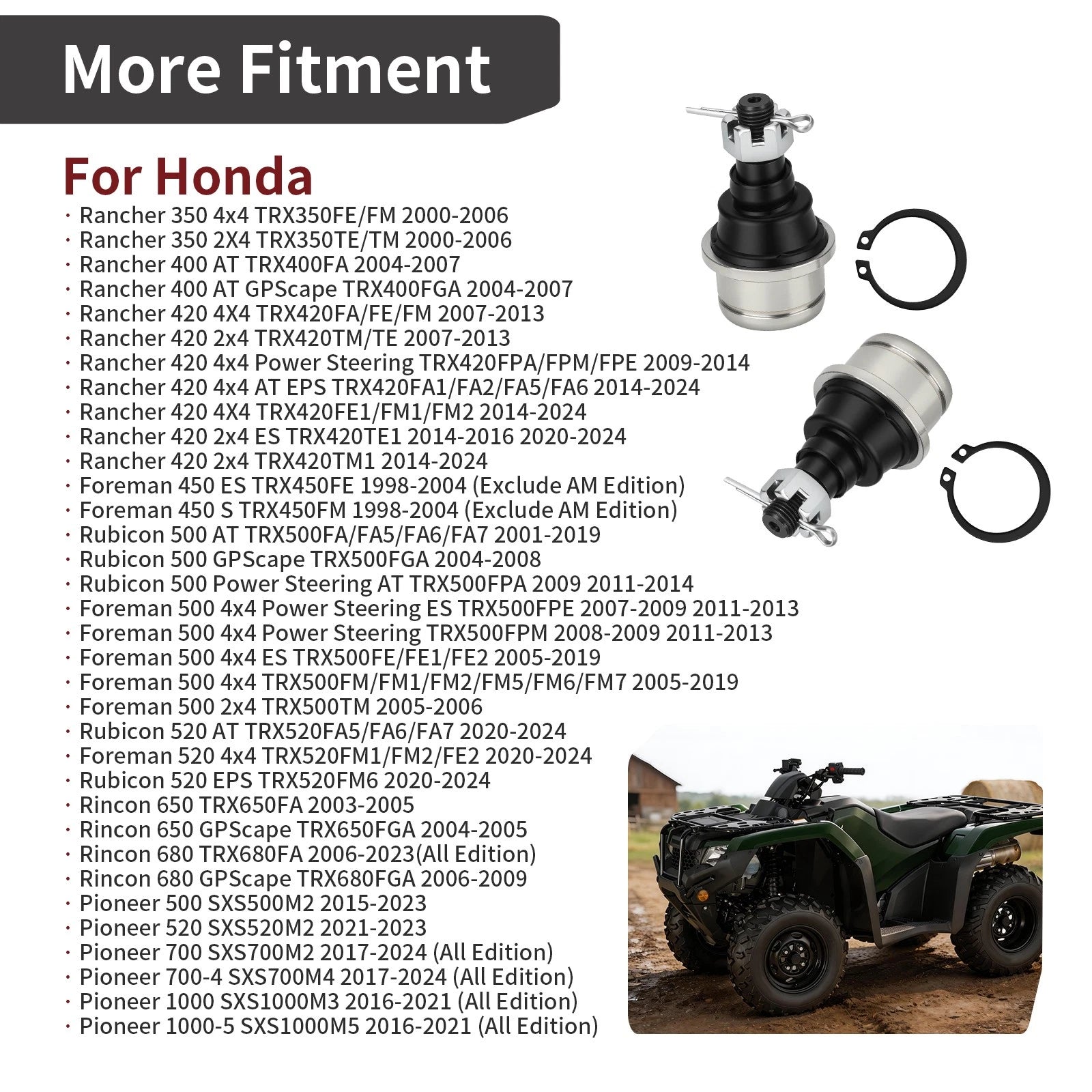 Upper/Lower Ball Joints for Honda Rancher 420 4x4 TRX420FPA/FPM/FPE (2009–2014)