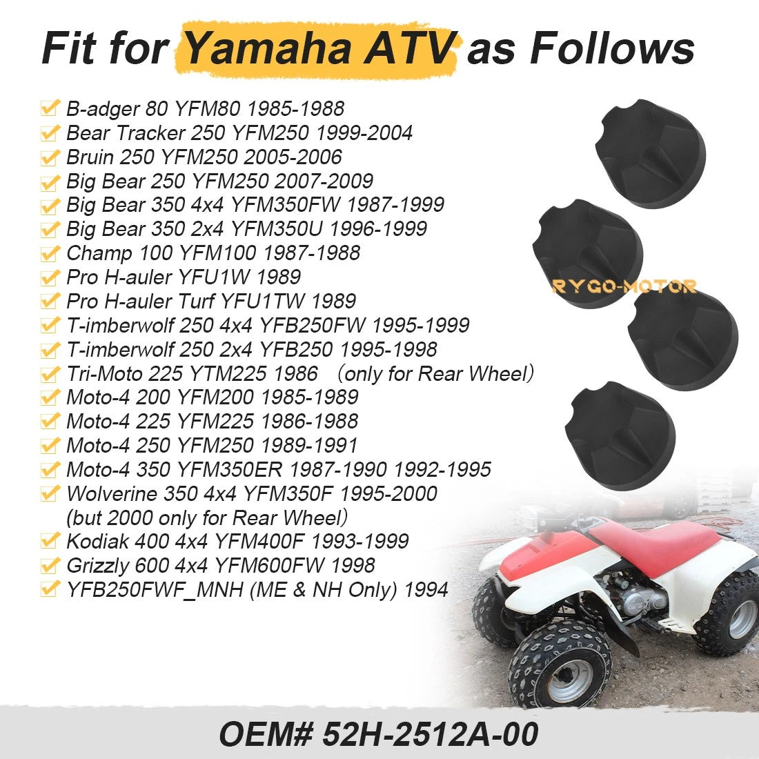 Set of 4 Wheel Caps for Yamaha Big Bear 250 350 Bruin 250 (1990–2006)
