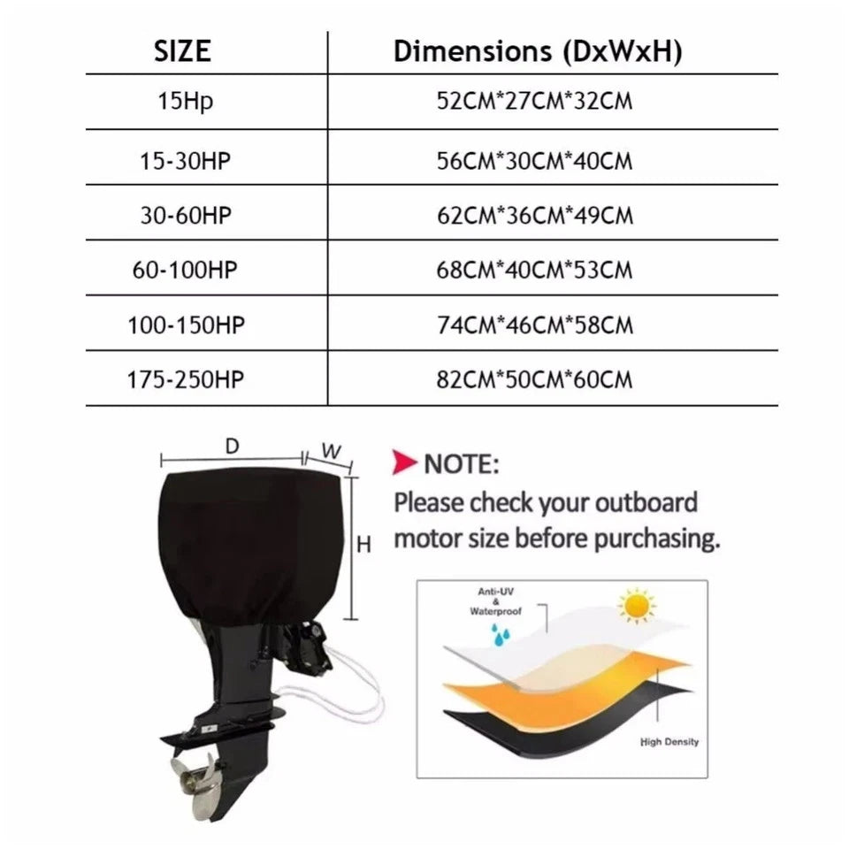 Waterproof Outboard Motor Hood Cover for Honda 0-30 HP (0-30) Black