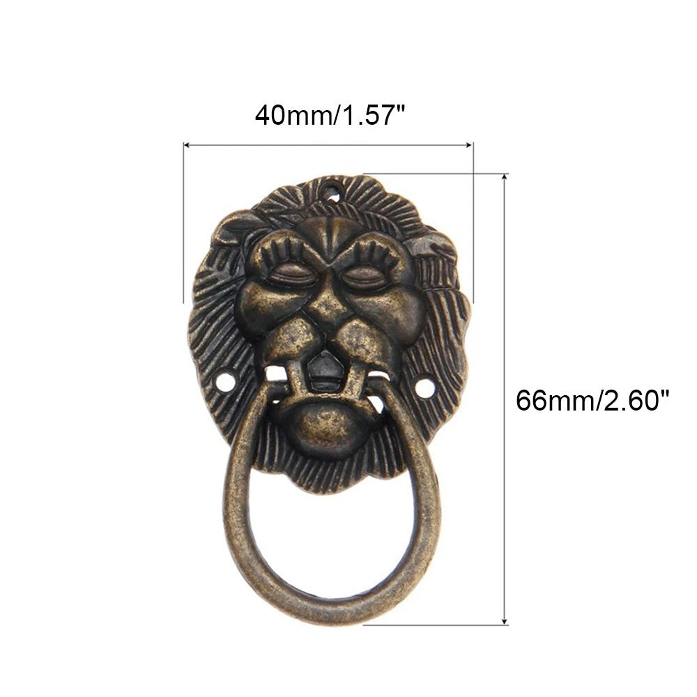 2Pcs Antique Bronze Lion Head Cabinet Knob Pull Handle 40x66mm