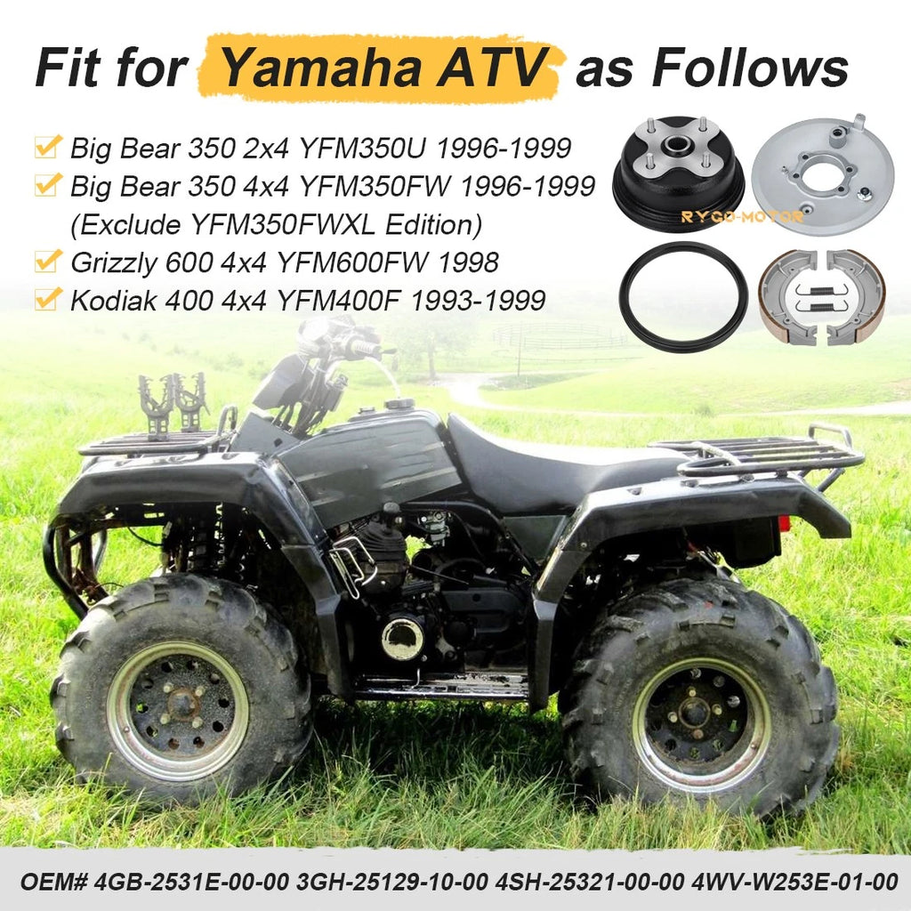Rear Brake Drum Hub Plate Shoes Assy for Yamaha Big Bear 350 YFM350/FW (1996–1999)