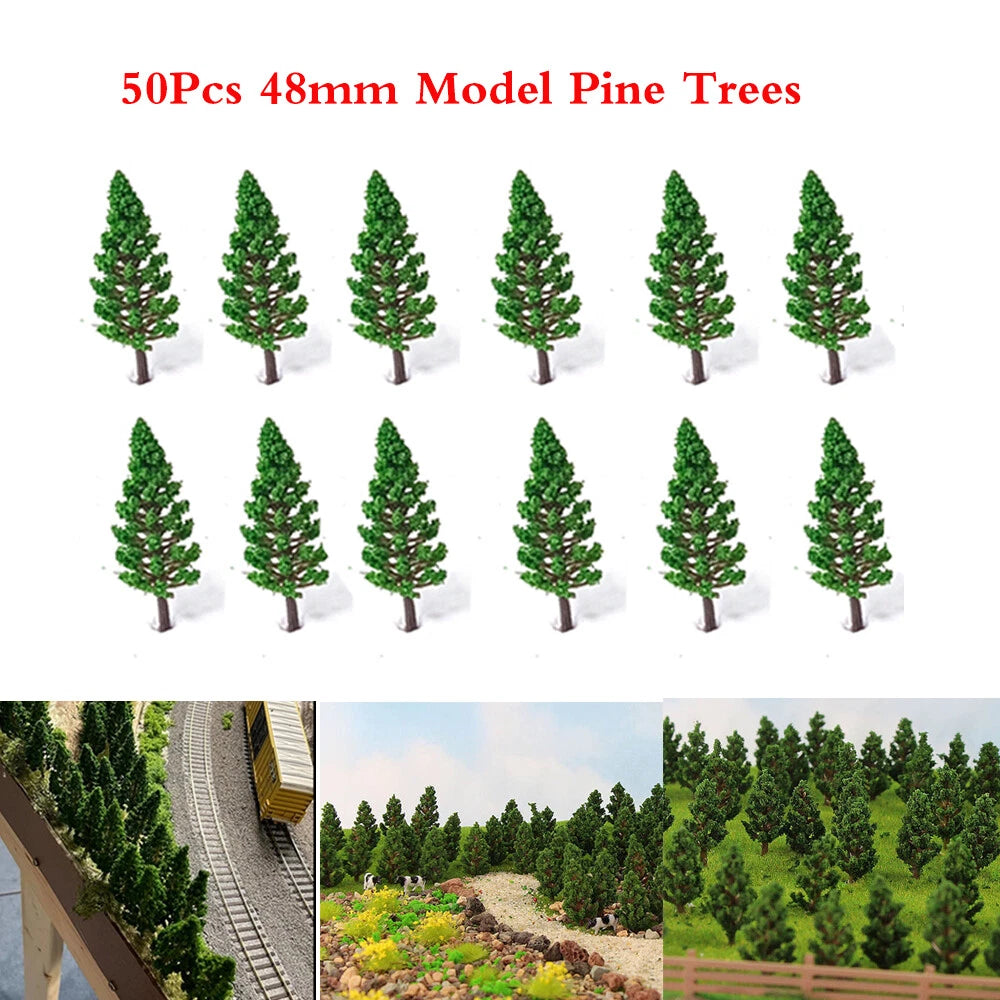 50pcs Pine Trees for Railroad Park Landscape Scenery (48mm)