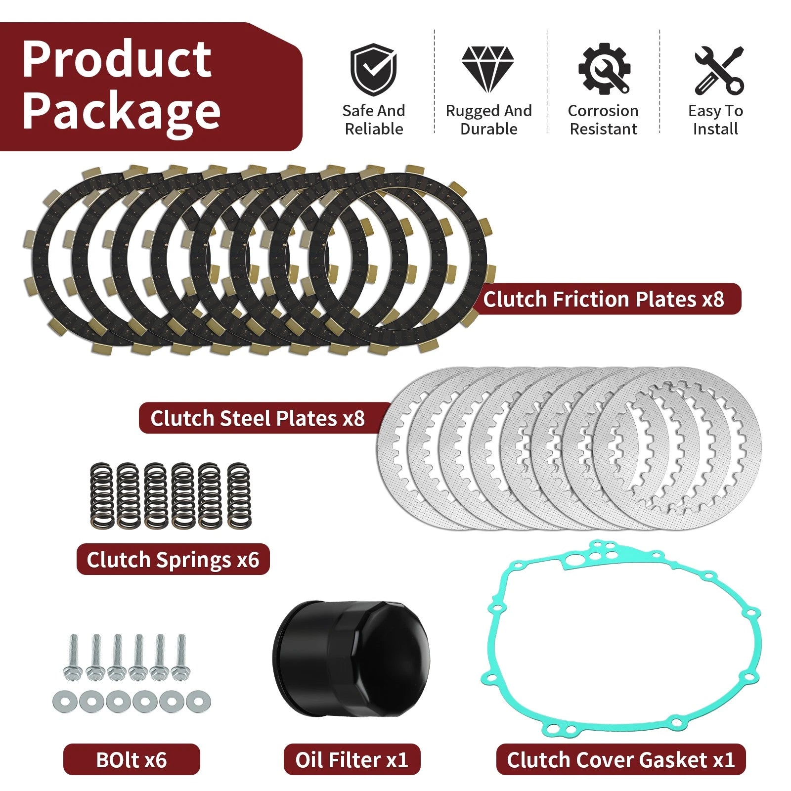 Complete Clutch Kit with Heavy Duty Springs & Gasket for Yamaha FZ6 FZS600 (2004–2009)