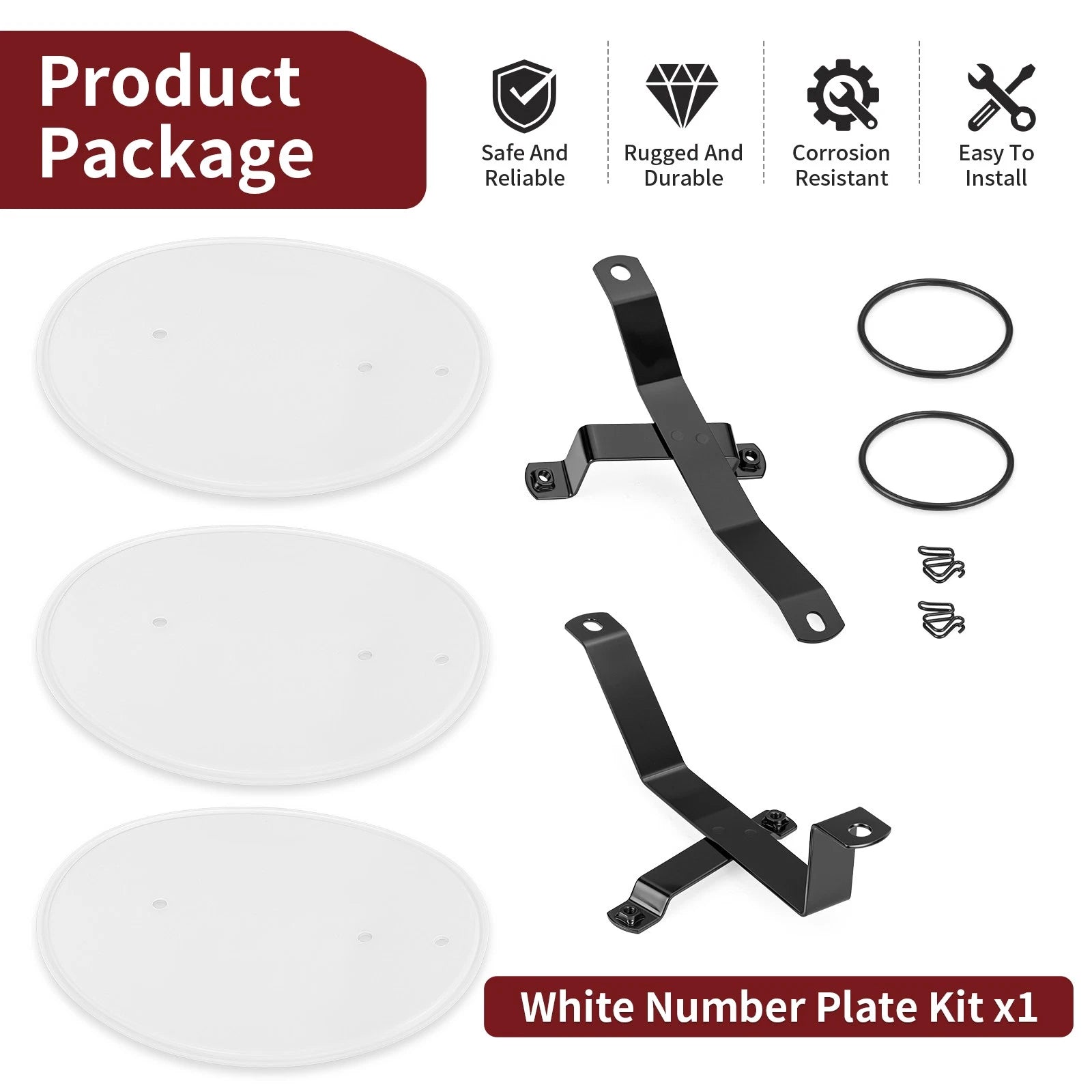 3 White Number Plates & Brackets Kit for Honda Z50 Z50R (1979–1987)