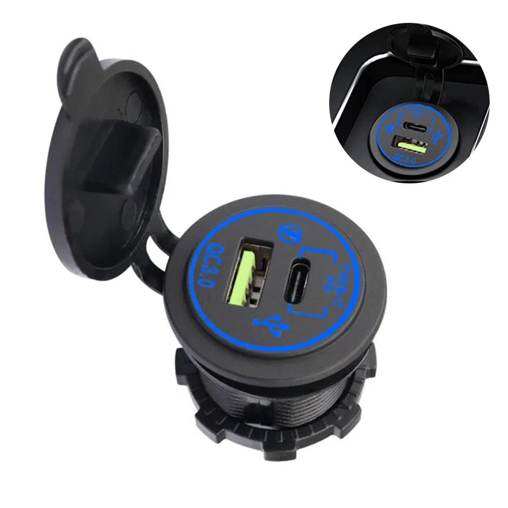 Dual USB QC3.0 Type-C Fast Charger for Cars (Universal)
