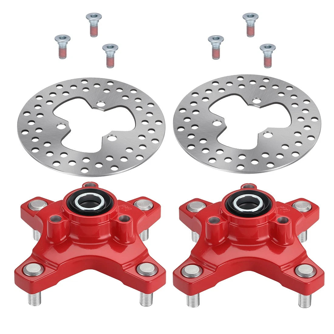 Set of 2 Front Red Wheel Hubs & Brake Disc for Honda Sportrax 400 TRX400EX (2002–2008)