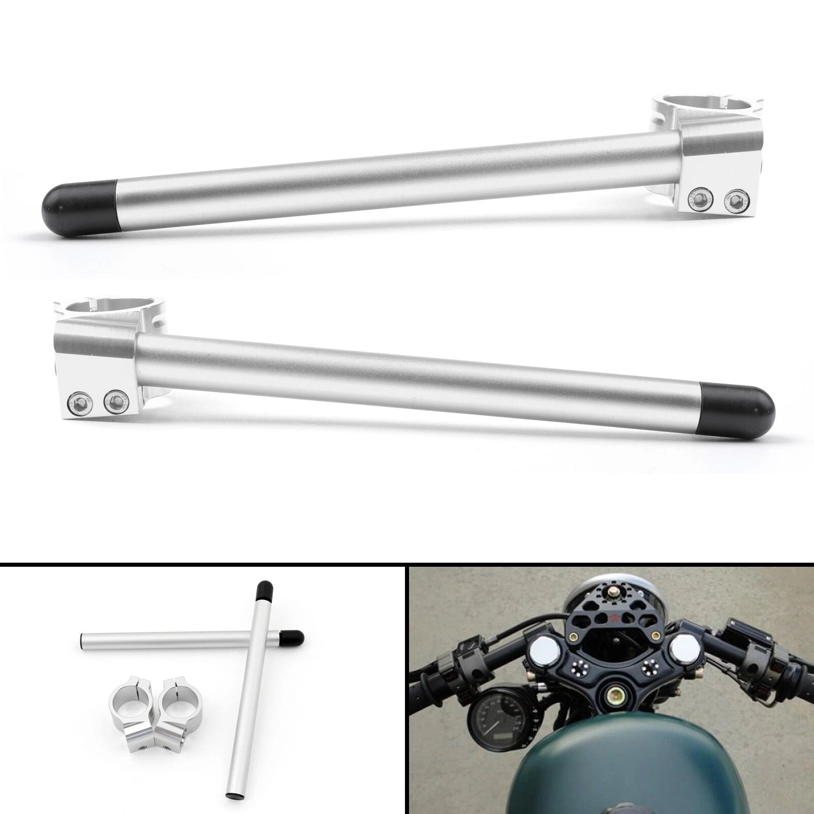 Clip-On Handlebars for Yamaha RZ350 (1984–1986) 35mm Silver
