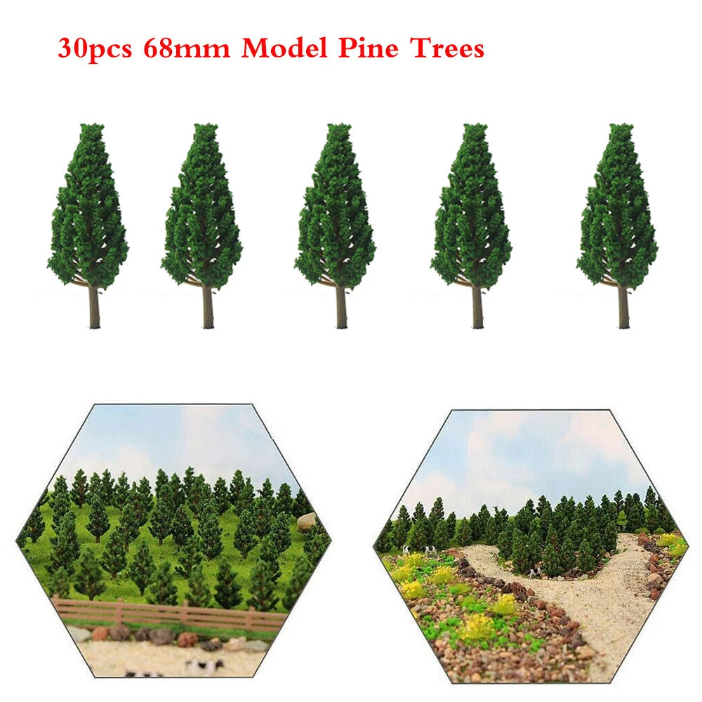 30pcs 2.67" Green Pine Trees for Train Railroad Landscape Scenery