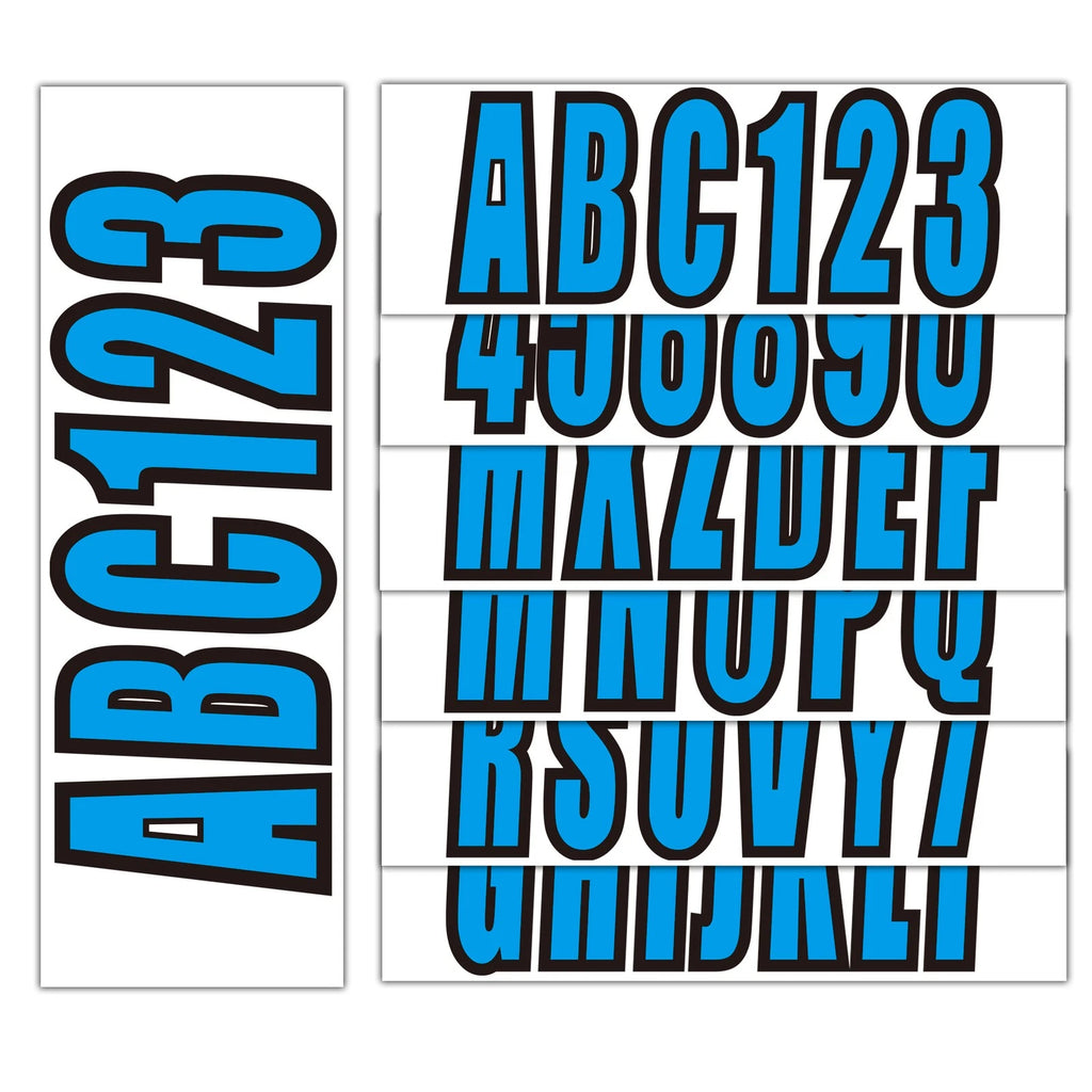 Set of 4 Custom 3" Blue Boat Registration Numbers & Letters Stickers