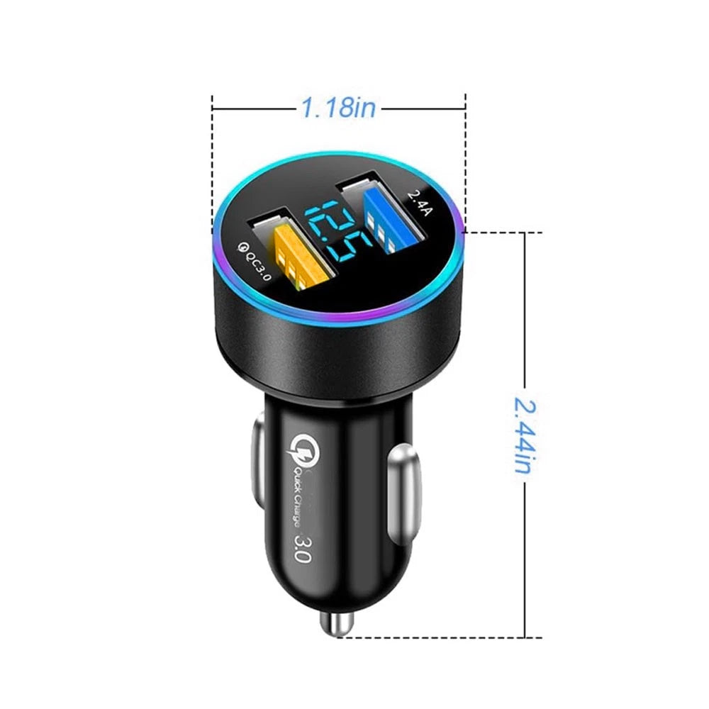 Dual USB QC3.0 Quick Charger for Cars with LED Voltage Display