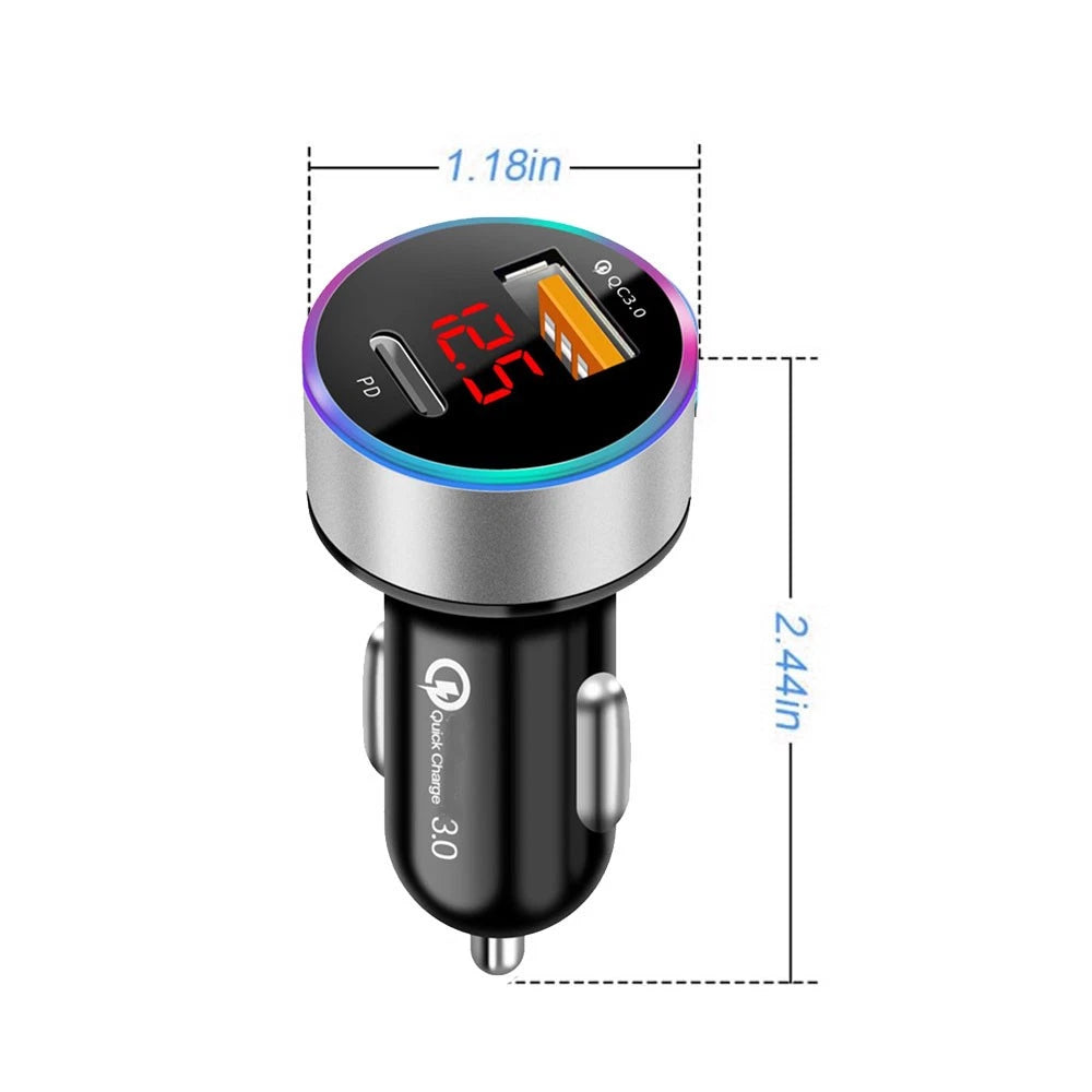 2X Fast Charger QC3.0 USB Type C Dual Port Cigarette Lighter Socket