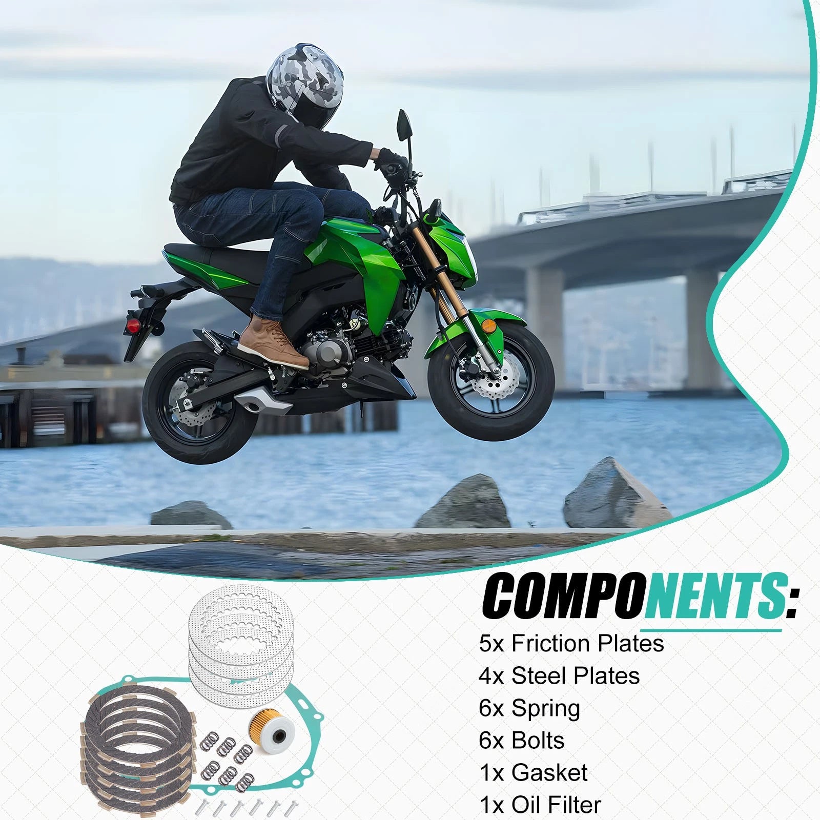 Clutch Friction Steel Plates w/ Gasket Kit for Kawasaki Z125 Pro (2017–2024)