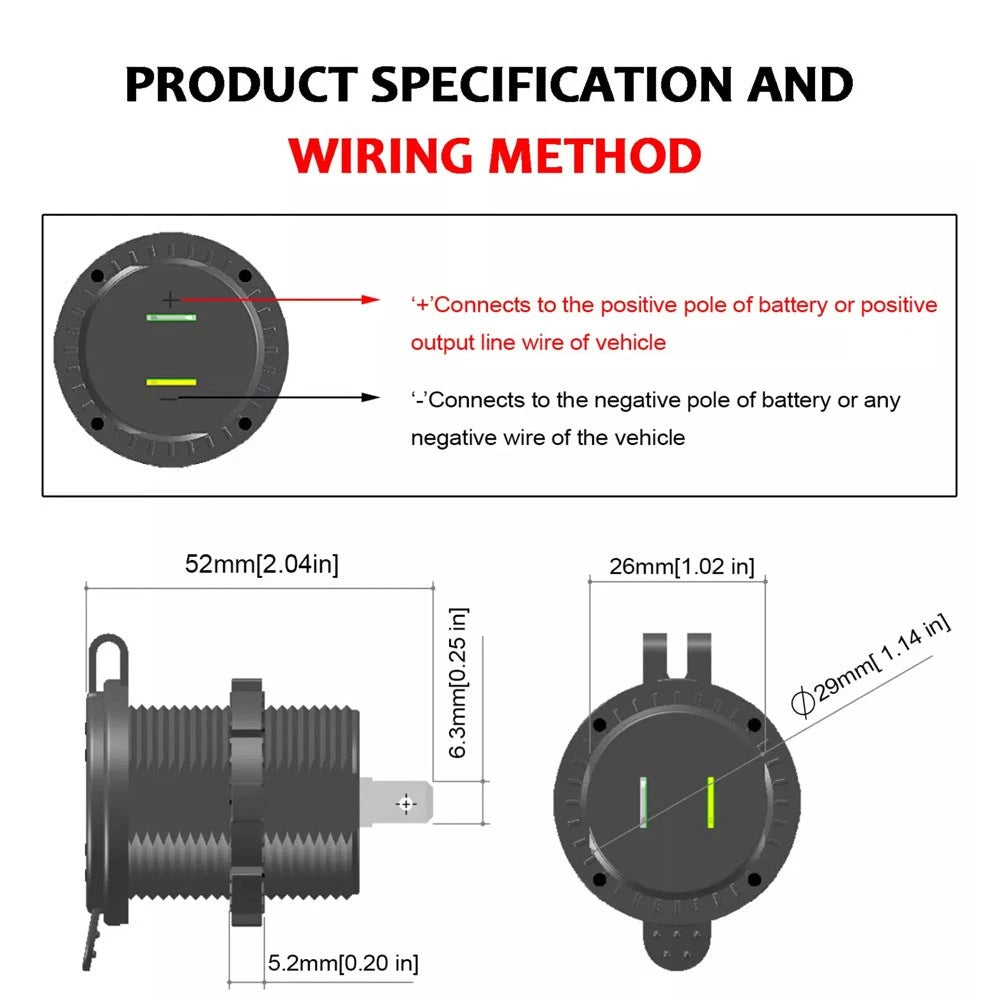 Dual USB Charger Adapter for QC3.0 Cigarette Lighter Socket (12-24V)