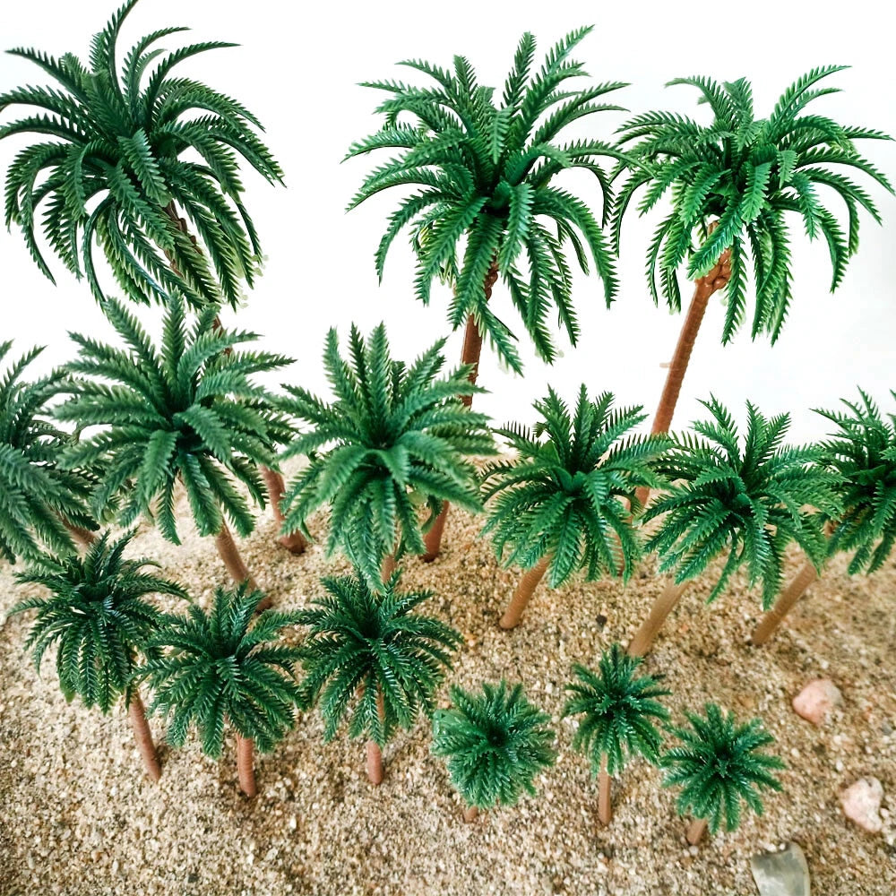 Set of 10 Palm Trees for DIY Railroad Garden Scenery (2.75"-6.29")