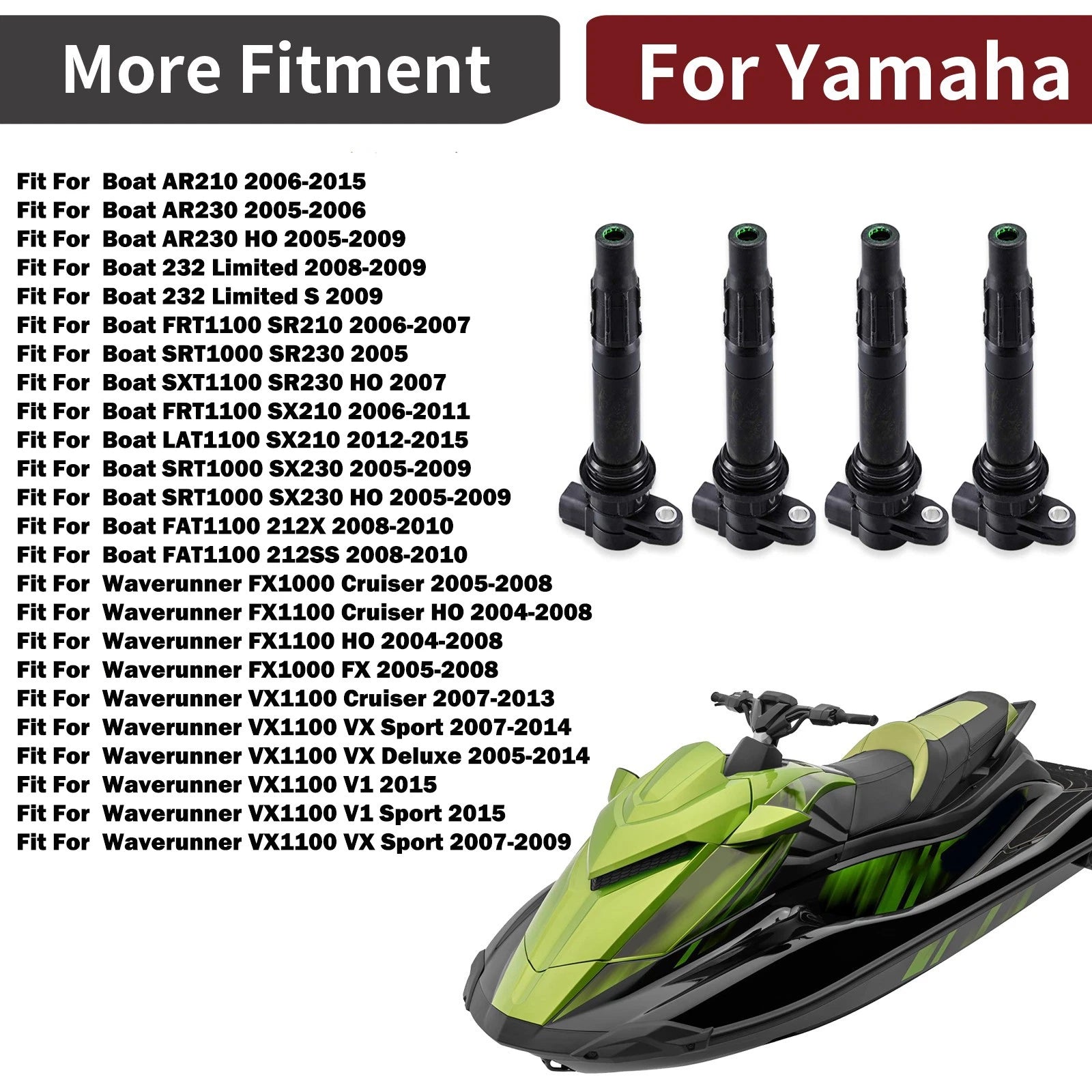 4X Ignition Coil for Yamaha Wave Runner FX1000 VX1100 VX Cruiser Sport Deluxe