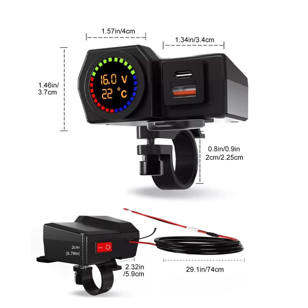 Dual USB Fast Charger Adapter for Motorcycle (LED QC 3.0)