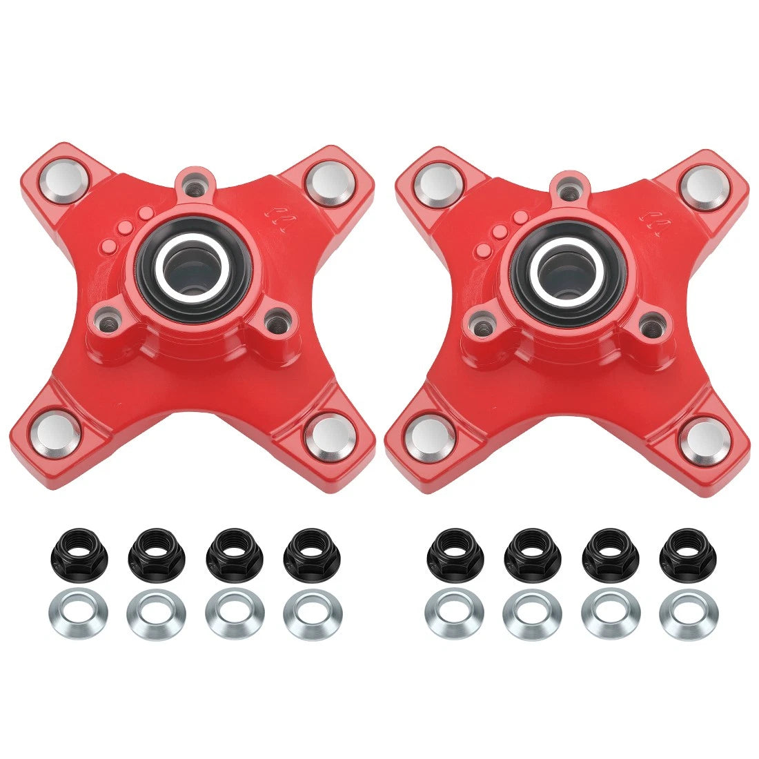 2 Front Red Wheel Hubs & Flange Lug Nuts for Honda Sportrax 400 TRX400EX (2002–2008)
