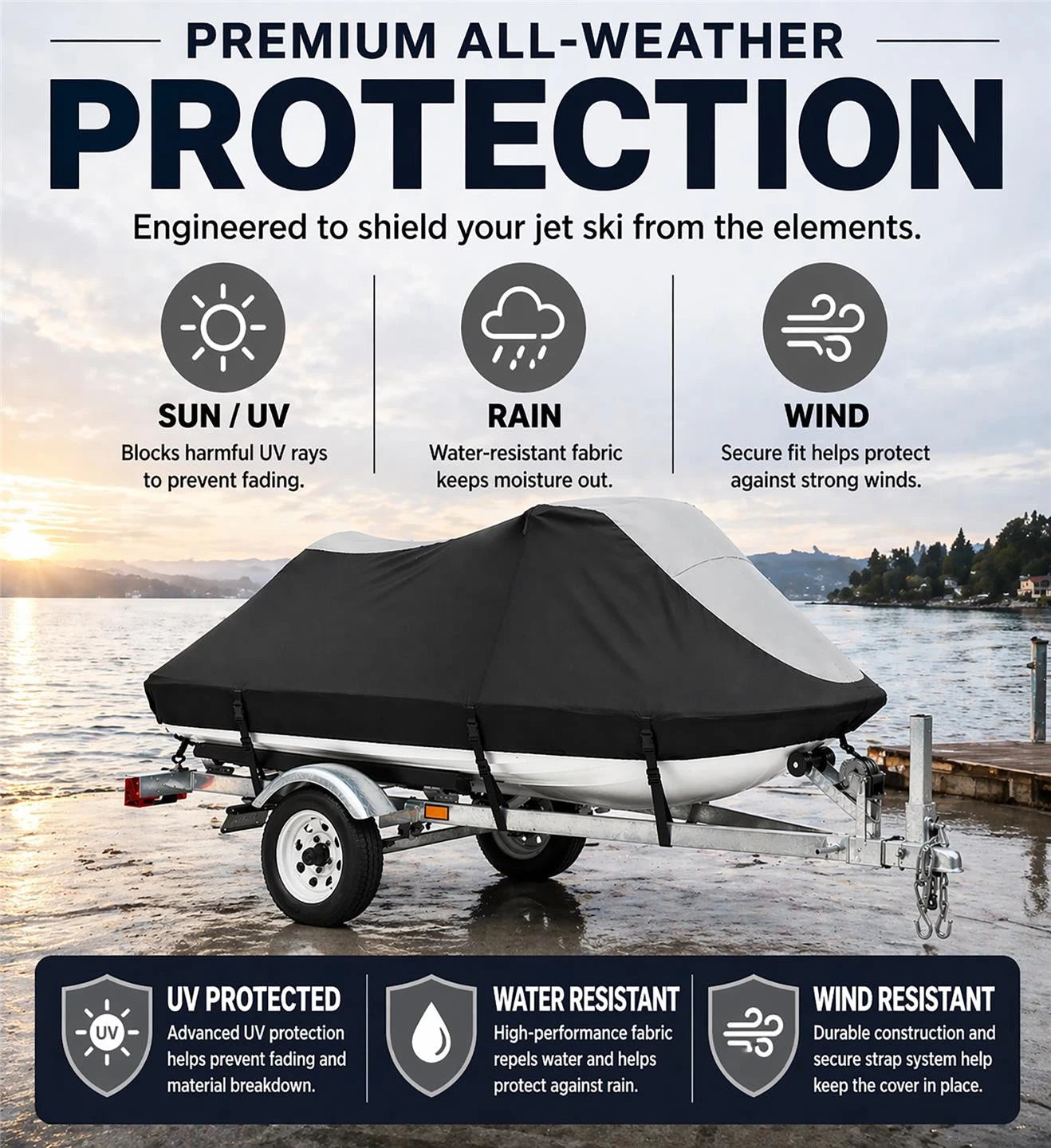Jet Ski Cover for Sea Doo GTR 230 (2020–2022) Black-Grey