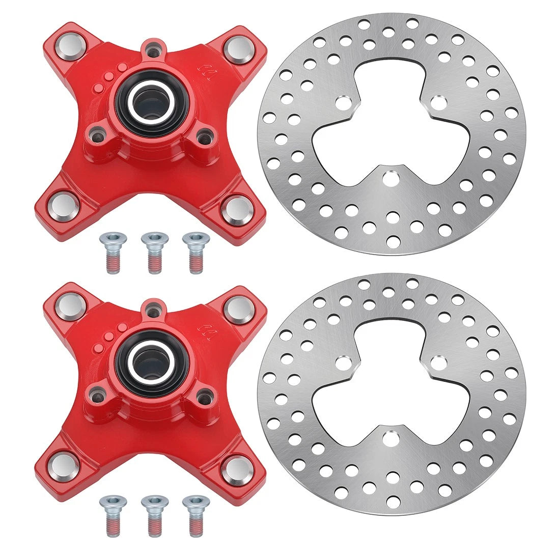 2 Front Red Wheel Hub & Brake Disc for Honda TRX250X (2009–2020), TRX400X (2009, 2012–2014)