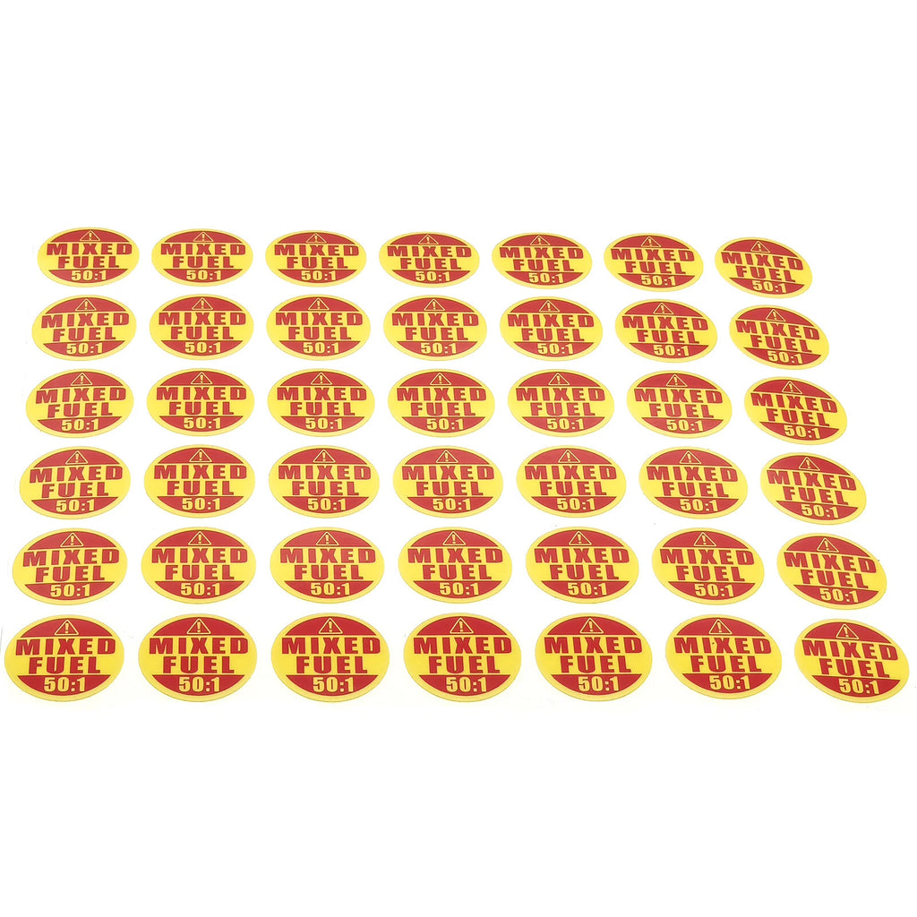 42pcs 1" Round Fuel 50:1 Stickers for Lawn Mowers Chainsaws (Fits Various)