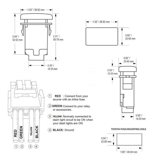 12V Green LED Light Bar Push Button ON-OFF Switch for Toyota FJ Cruiser 4Runner (2007–2014)