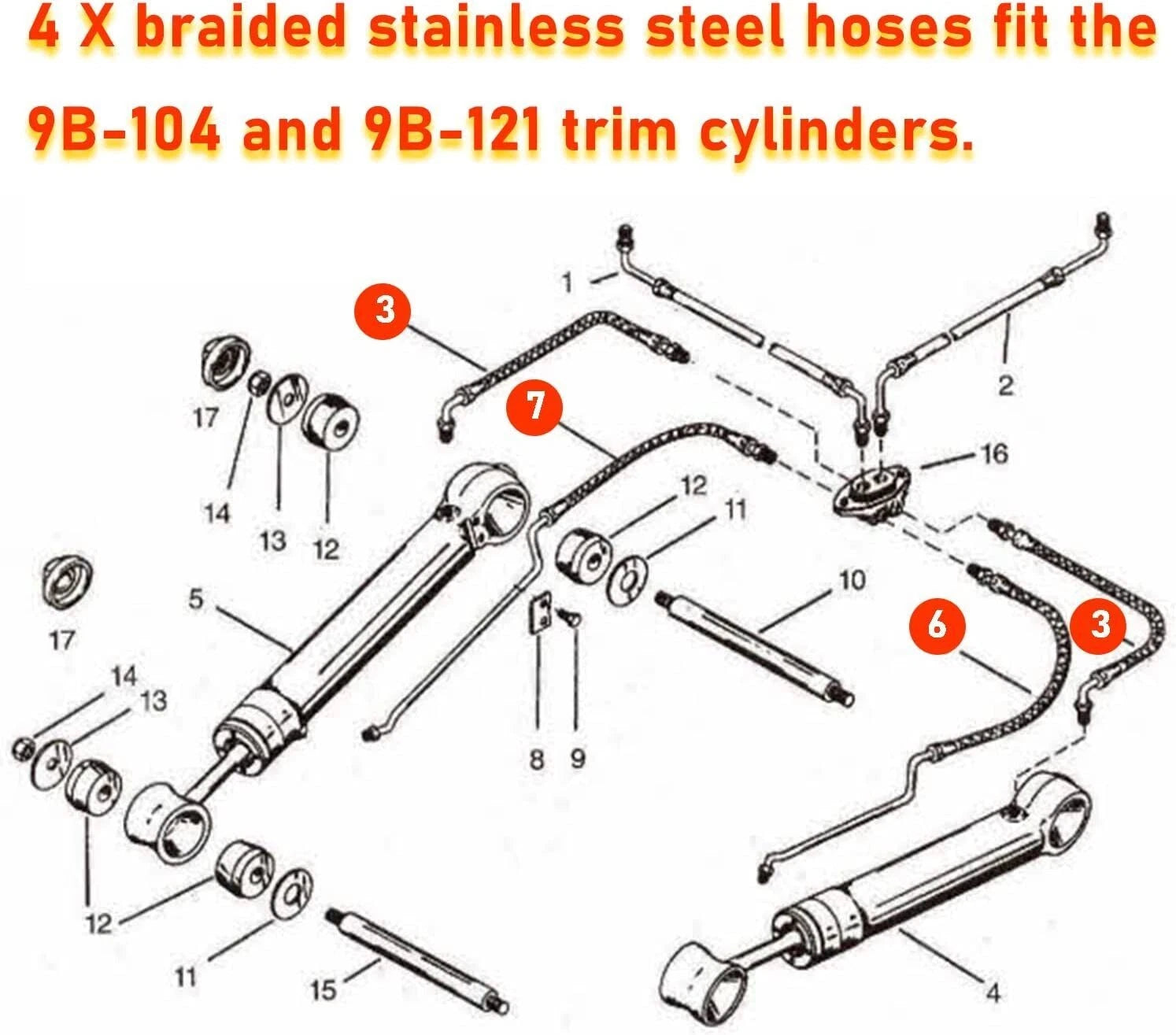 Trim and Tilt Hose Kit for Mercury (32-99904Q, 32-864588, 32-864589)