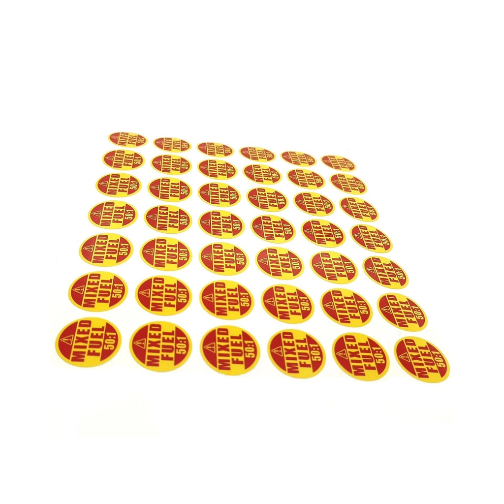 42x 1" Round Mixed Fuel 50:1 Sticker for Chainsaws Hedge Trimmers