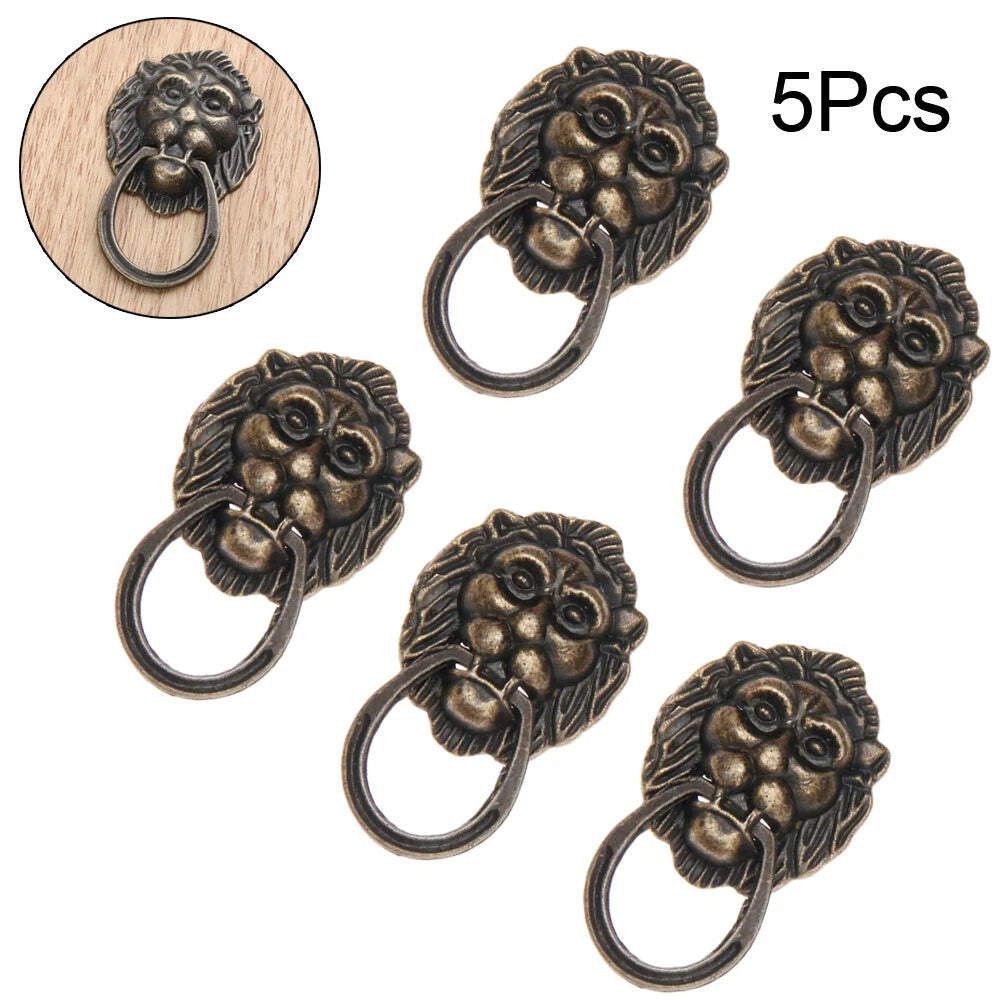 5Pcs Vintage Lion Head Door Pull Handle Knob Zinc Alloy for Cabinets