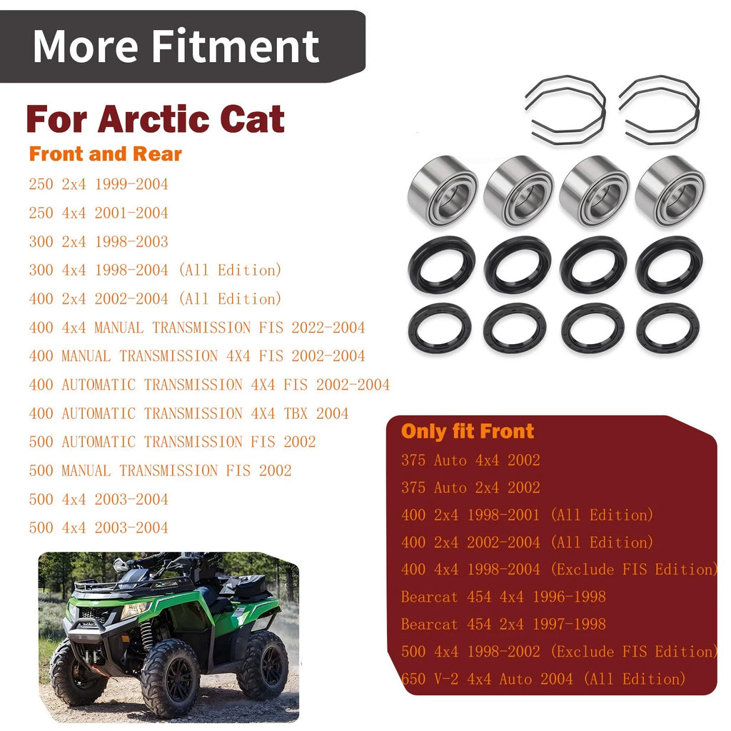 Front Rear Wheel Hub Bearings & Seal Kit for Arctic Cat 250 300 400 500 (2000–2010) 0402-275