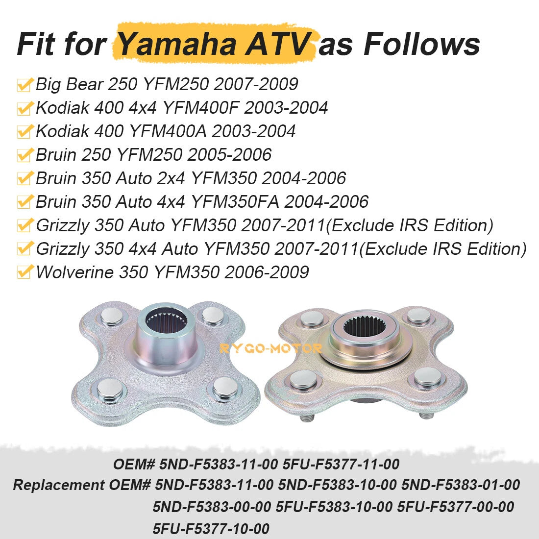 Set of 2 Rear Wheel Hubs for Yamaha Wolverine 350, Grizzly 350 (2006–2011)
