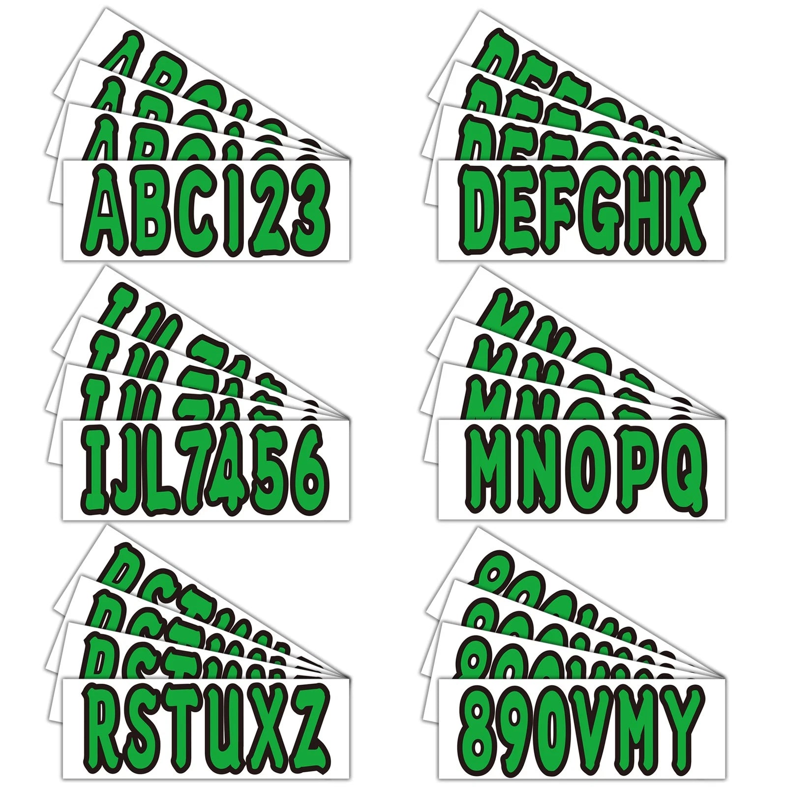 Set of 4 Green Marine Boat Sticker Decals A-Z & 0-9 Numbers
