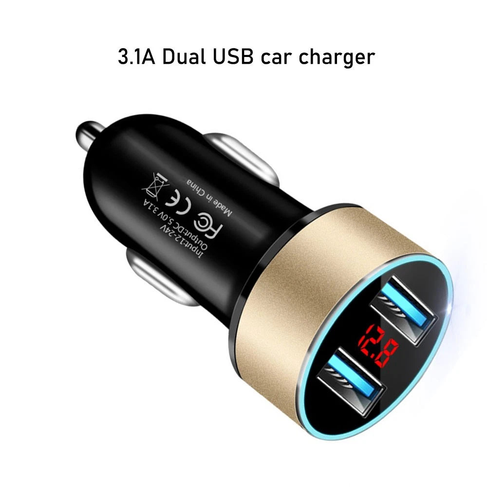 3.1A Dual USB Car Charger with LED Voltage Display for 12V-24V Vehicles