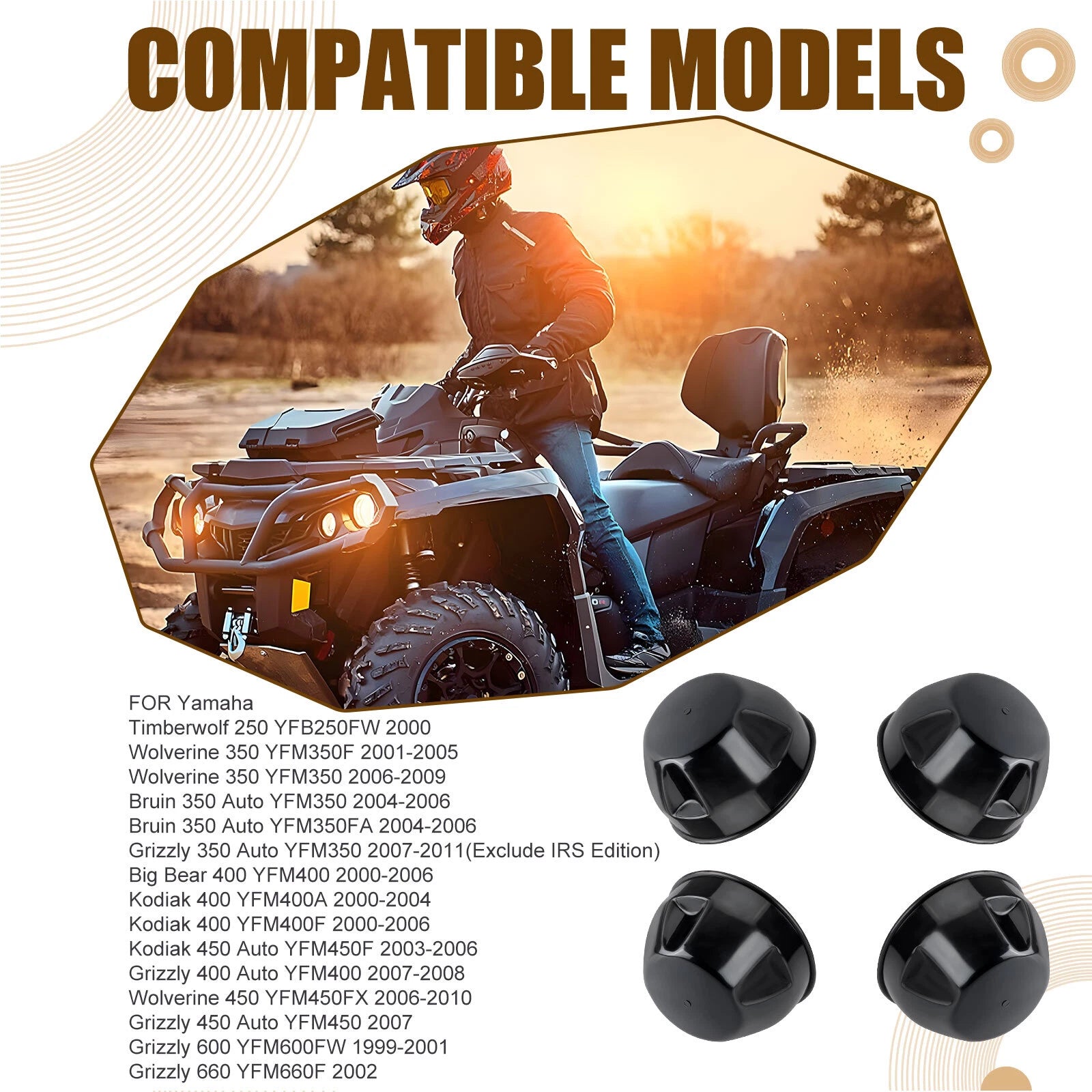 Set of 4 Wheel Center Caps for Yamaha Wolverine 350 YFM350FX/YFM350X (2001–2009)