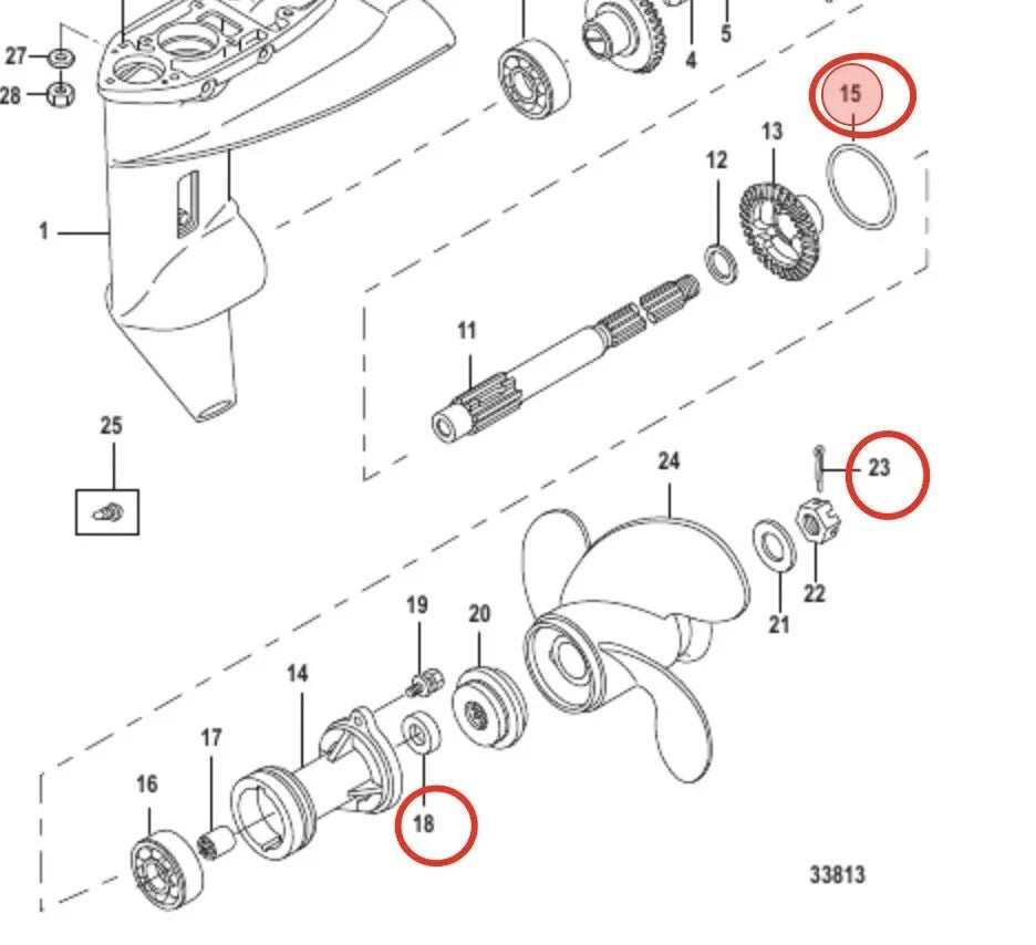 Lower Unit Seal Kit for Mercury Marine 9.9HP 15HP 20HP (26-161622, 8M0082880)