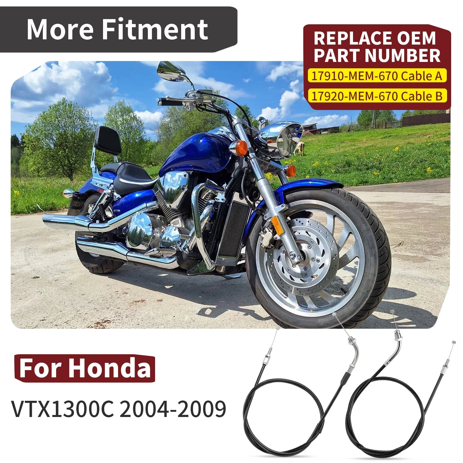 Throttle Cable Push & Pull Set for Honda VTX1300 VTX1300C (2004–2009)
