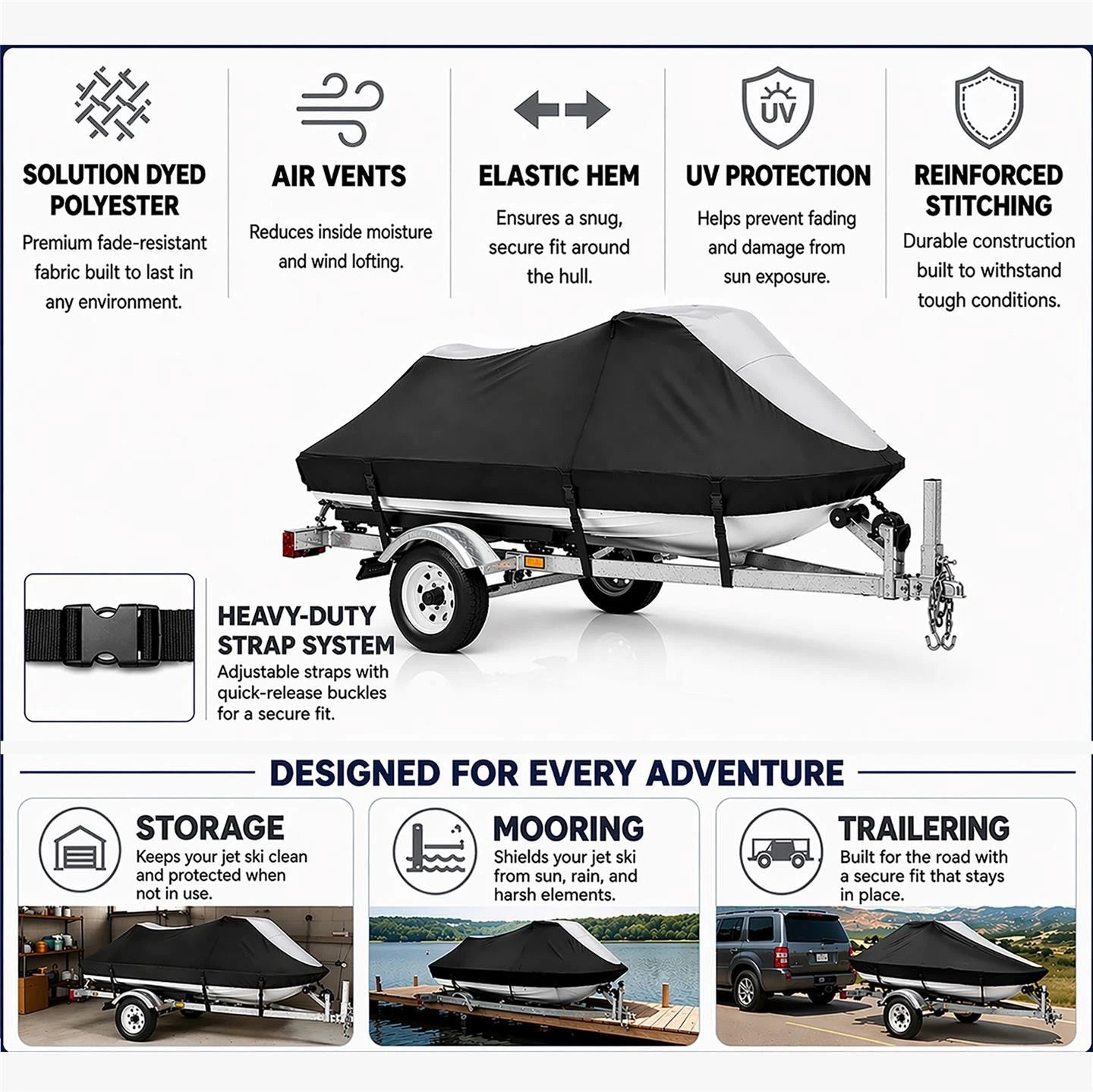 Jet Ski Cover for Sea Doo GTI GTX (1996–2002) Black-Grey