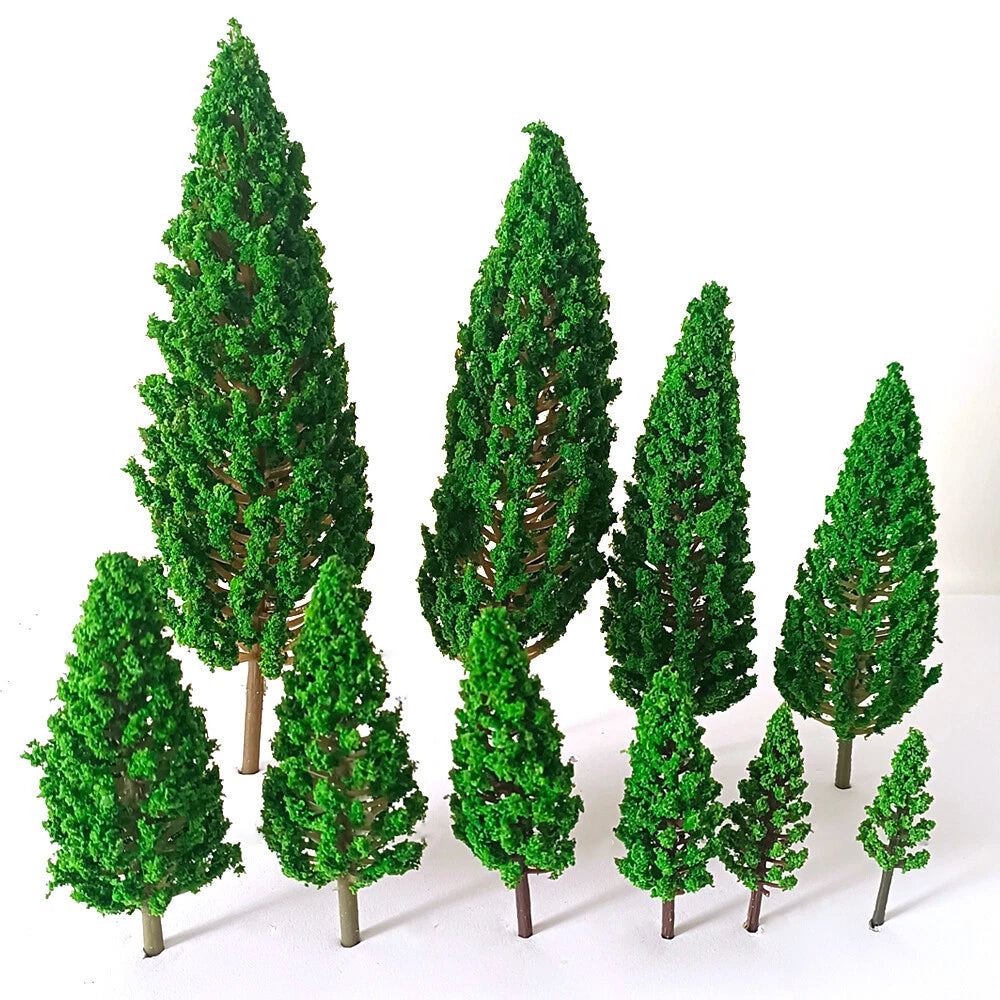 10pc Miniature Pine Trees for Model Railroad Scenery (Scale 1:50-1:400)