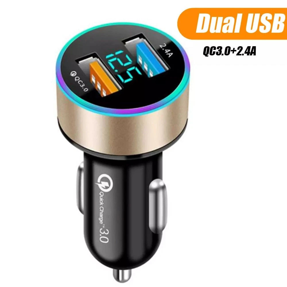 Dual USB Charger Adapter for QC3.0 Car Cigarette Lighter (LED Voltage Display)