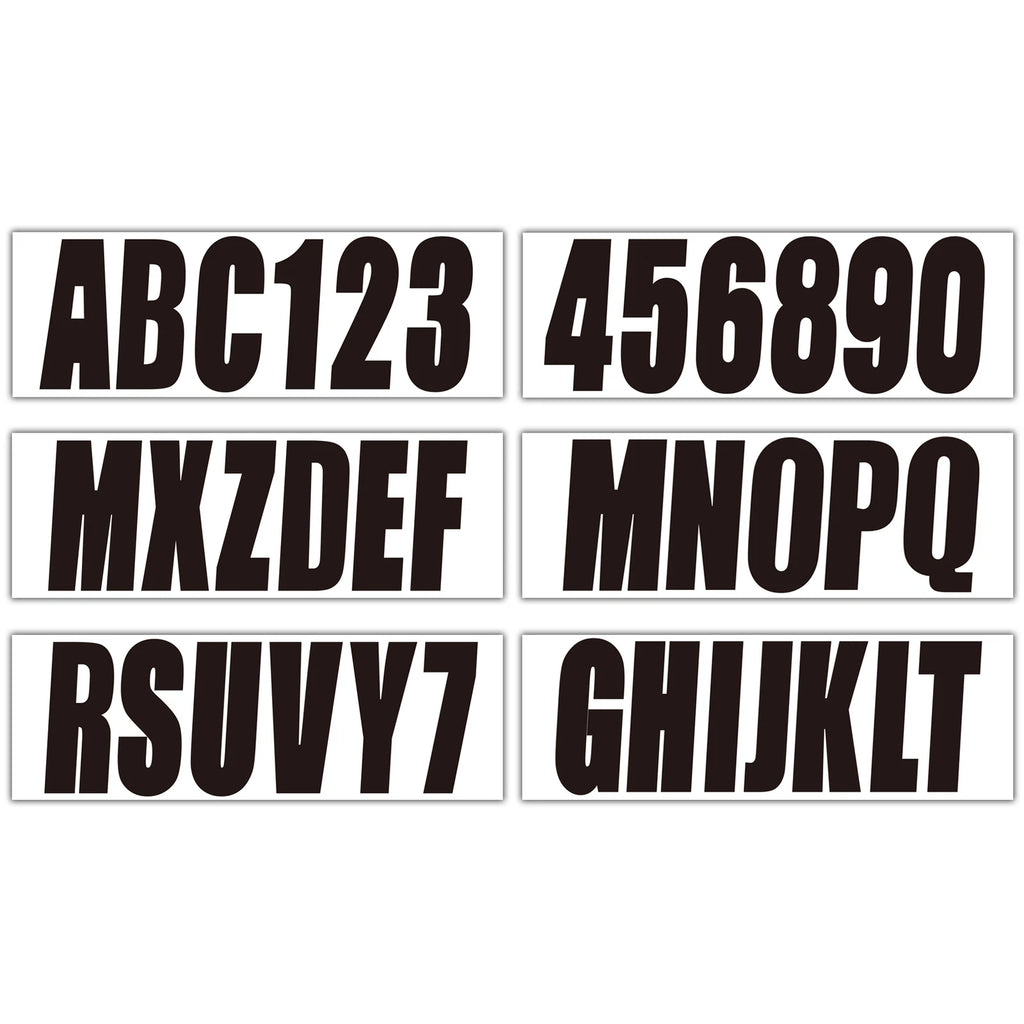 Set of 4 Black Personalized Decals for Boat Registration A-Z & 0-9