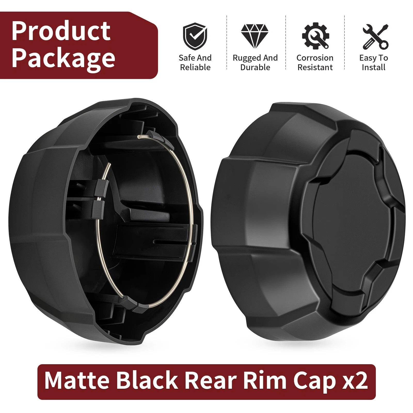 2X Rear Matte Black Rim Cap 1524066-458 for Polaris Ranger Crew SP 570 (2022–2025)