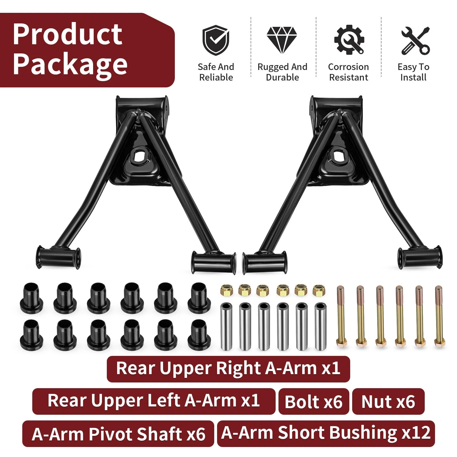 Rear Upper A-Arm Set w/ Bushing Kit for Polaris Sportsman 450 (2006–2007)