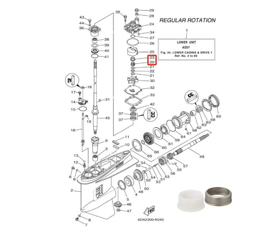 Drive Shaft Spacer & Collar for Yamaha (18-9075, 18-9076, 61A-45538-00, 61A-45527-00)