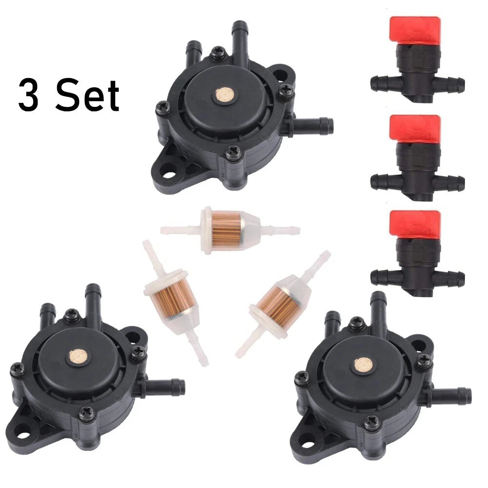 Set of 3 Fuel Pumps & Shut Off Valves for Briggs & Stratton (808656, 491922, 691034, 692313)