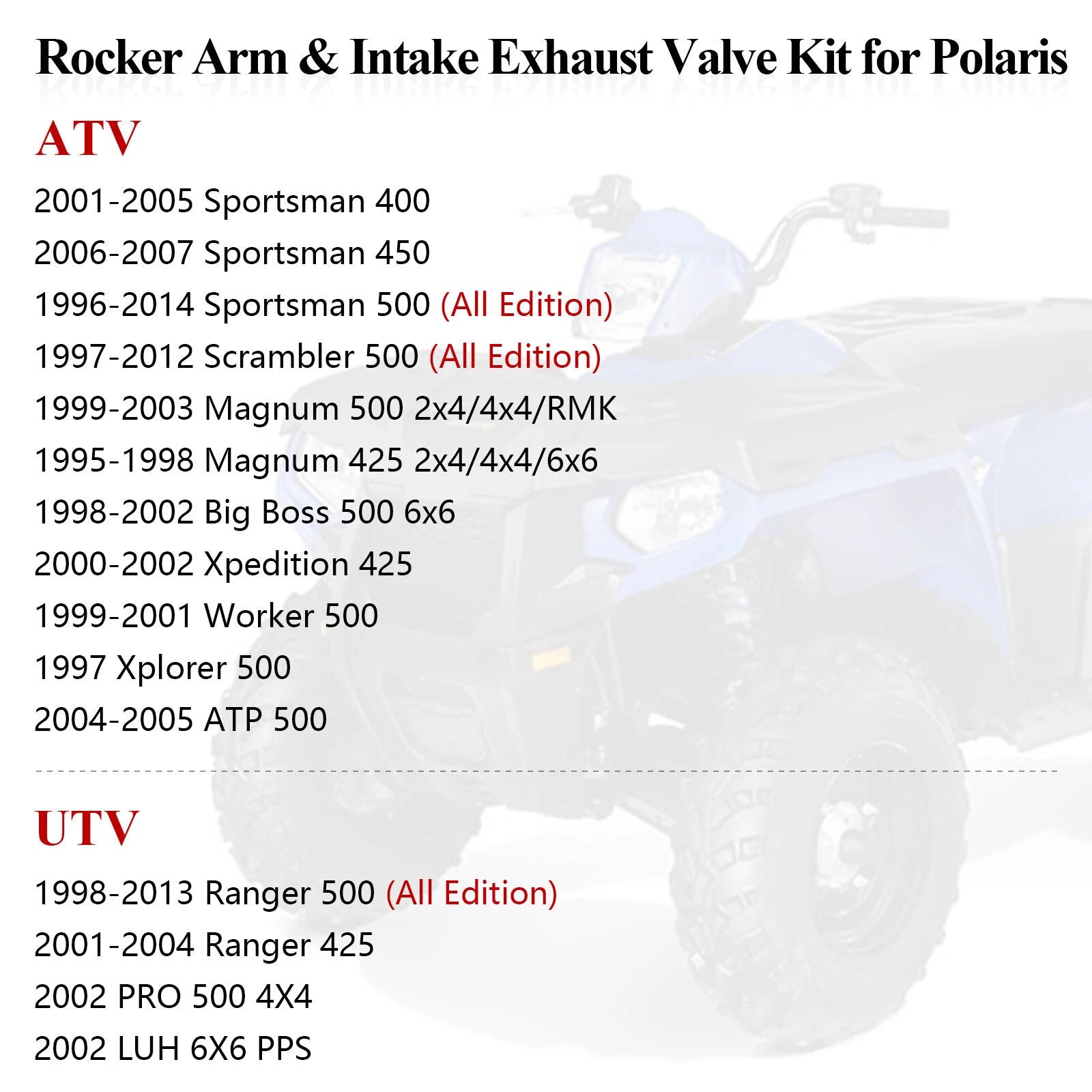 Rocker Arm Intake Exhaust Valve Kit for Polaris Magnum 425 500 Big Boss ATP 500 (1995–2005)