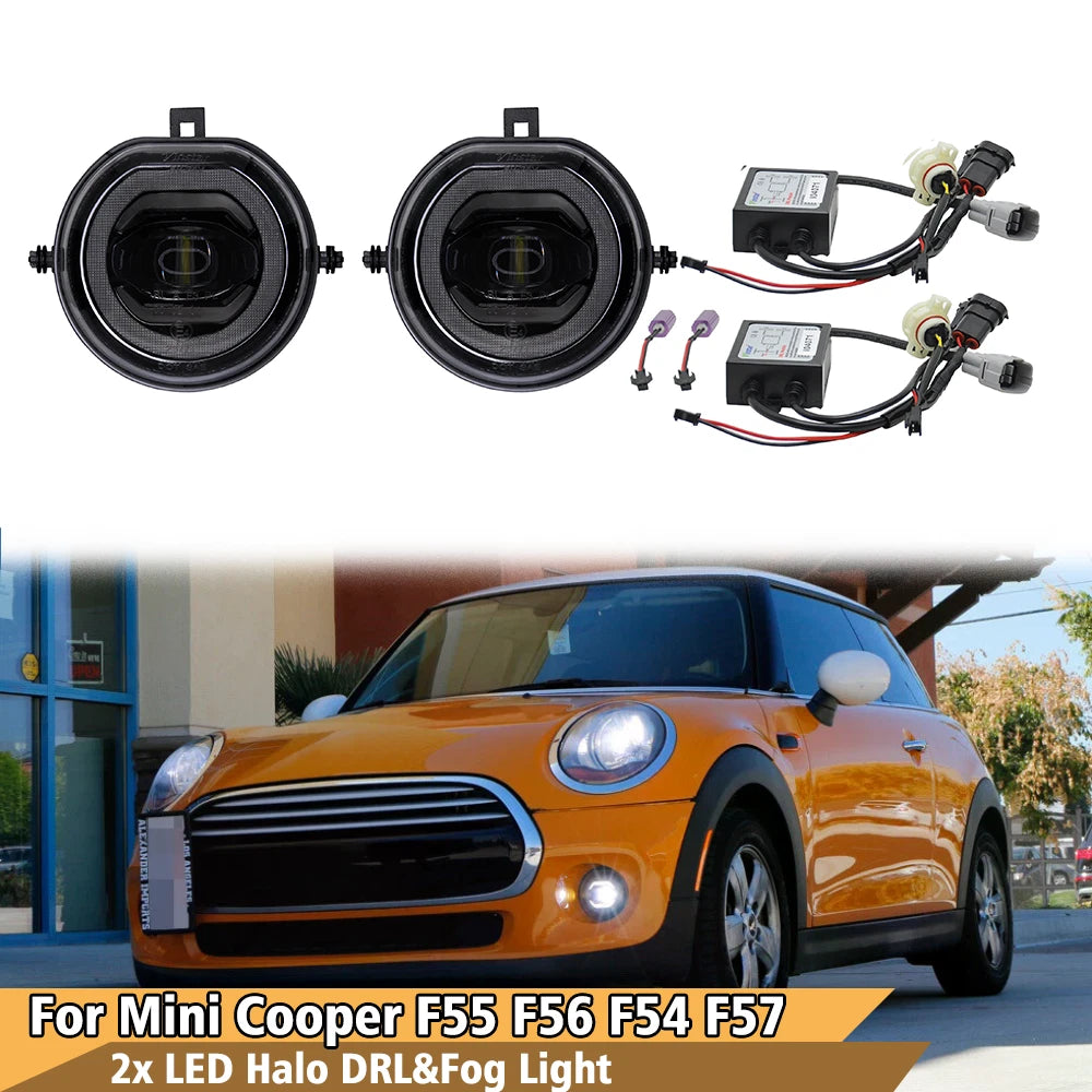 White LED Fog Light Kit with Halo Ring for Mini Cooper F54 F55 F56 F57 (2014–2018)