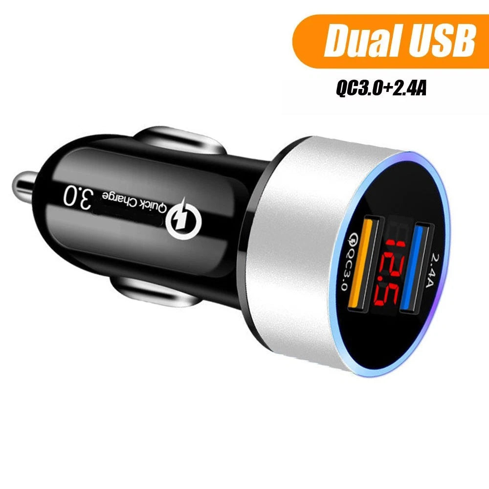 Dual USB Car Charger Adapter for QC3.0 with LED Display